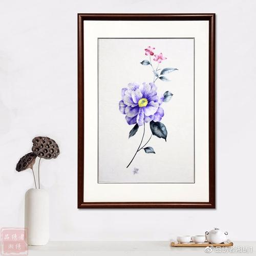 一针一线皆心意 湘绣花卉手工刺绣国画挂画